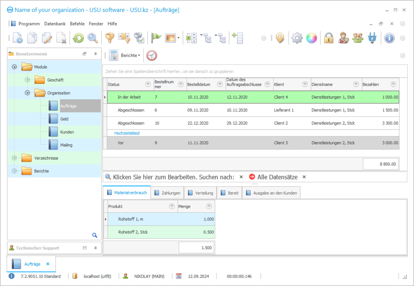 Programm für das Atelier - Screenshot des Programms