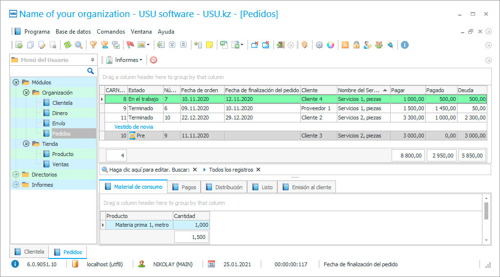 Automatización contable de la producción de costura - Captura de pantalla del programa