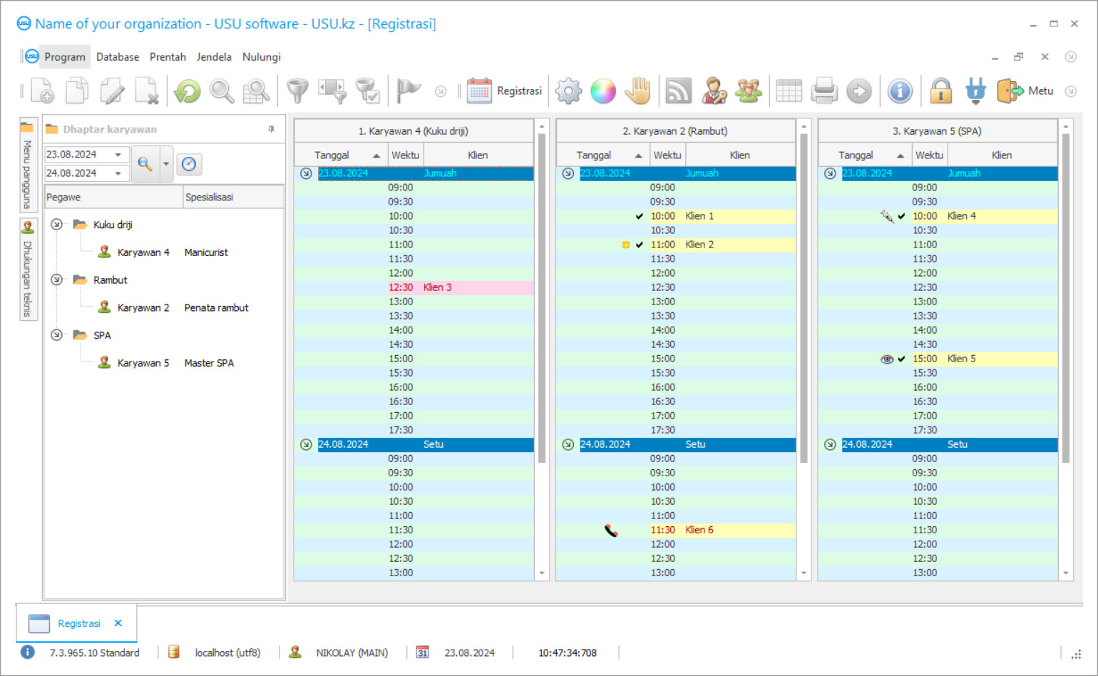 Program kanggo salon kecantikan - Screenshot program