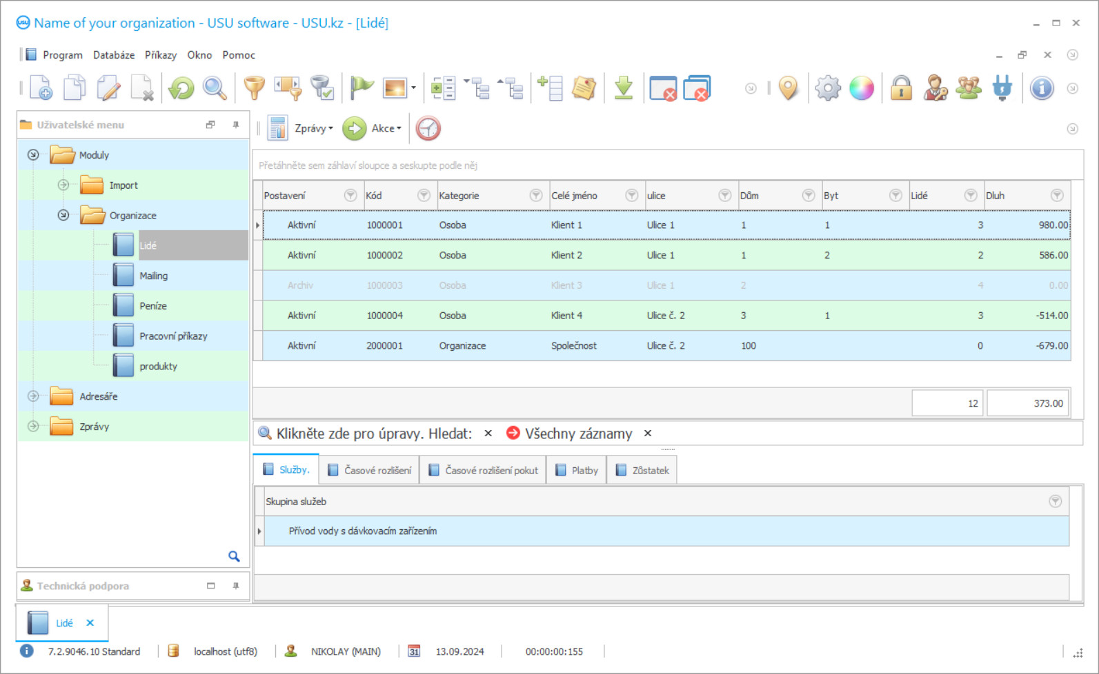 Program pro veřejné služby - Snímek obrazovky programu