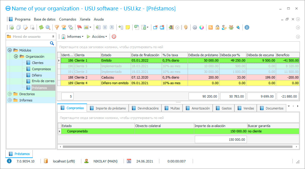 Contabilidade e presentación de informes dunha entidade de crédito - Captura de pantalla do programa