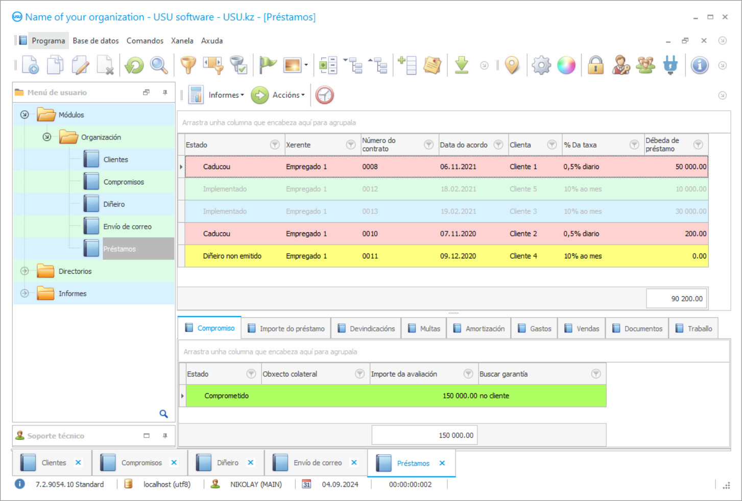 Programa para organizacións de microcrédito - Captura de pantalla do programa