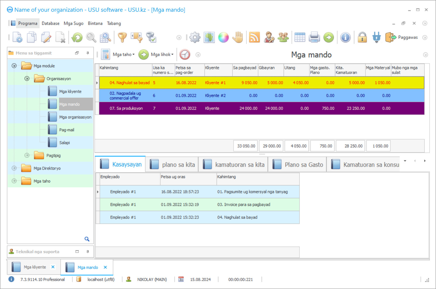 Programa sa han-ay sa accounting - Screenshot sa programa