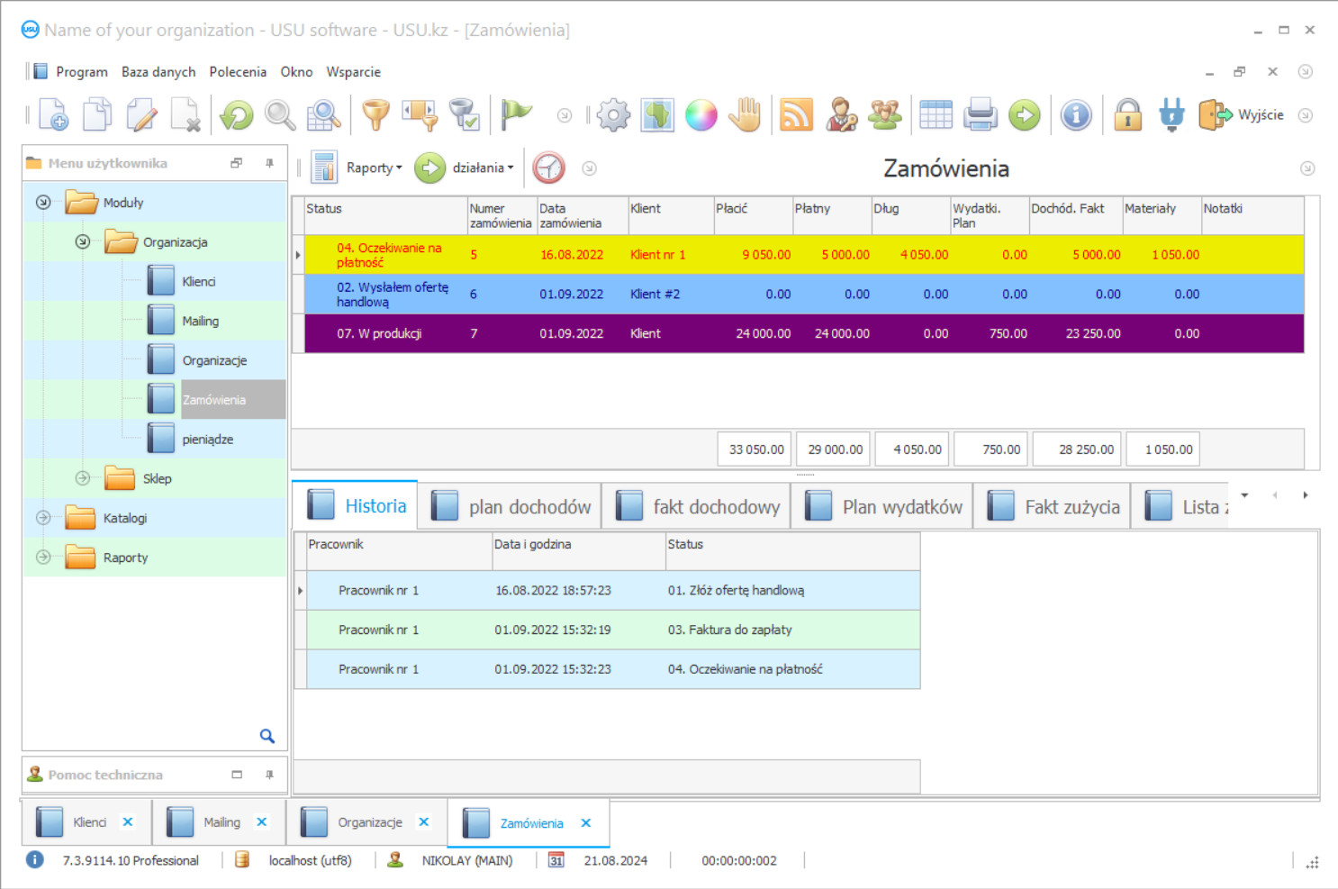 Program rozliczania zamówień - Zrzut ekranu programu