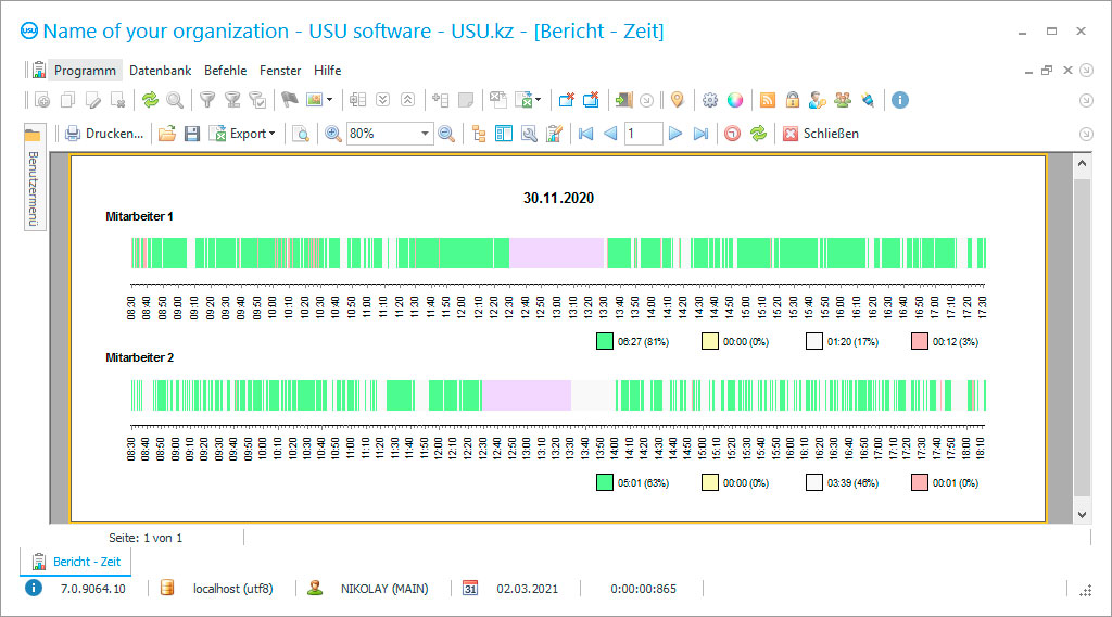 Buchhaltung und Kontrolle des Personals - Screenshot des Programms