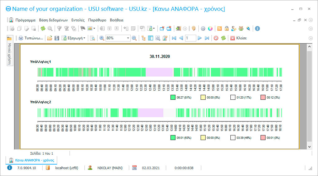 λογιστική και διάρκεια του χρόνου εργασίας - Στιγμιότυπο οθόνης προγράμματος