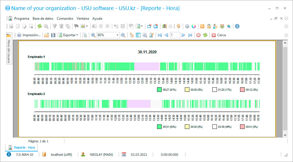 contabilidad y duración del tiempo de trabajo - Captura de pantalla del programa