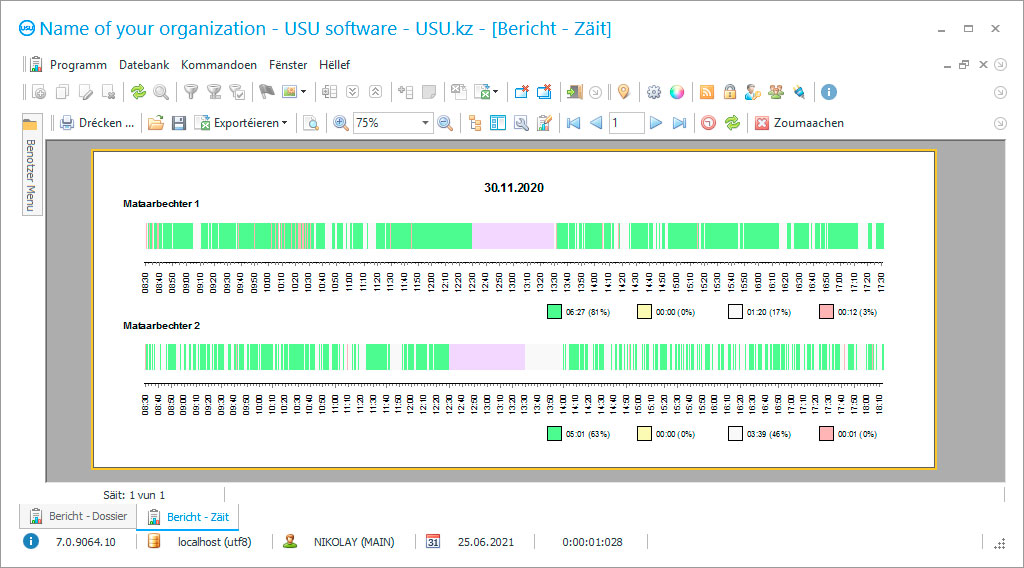 Kontroll vun der Aarbechtszäit - Programm Screenshot