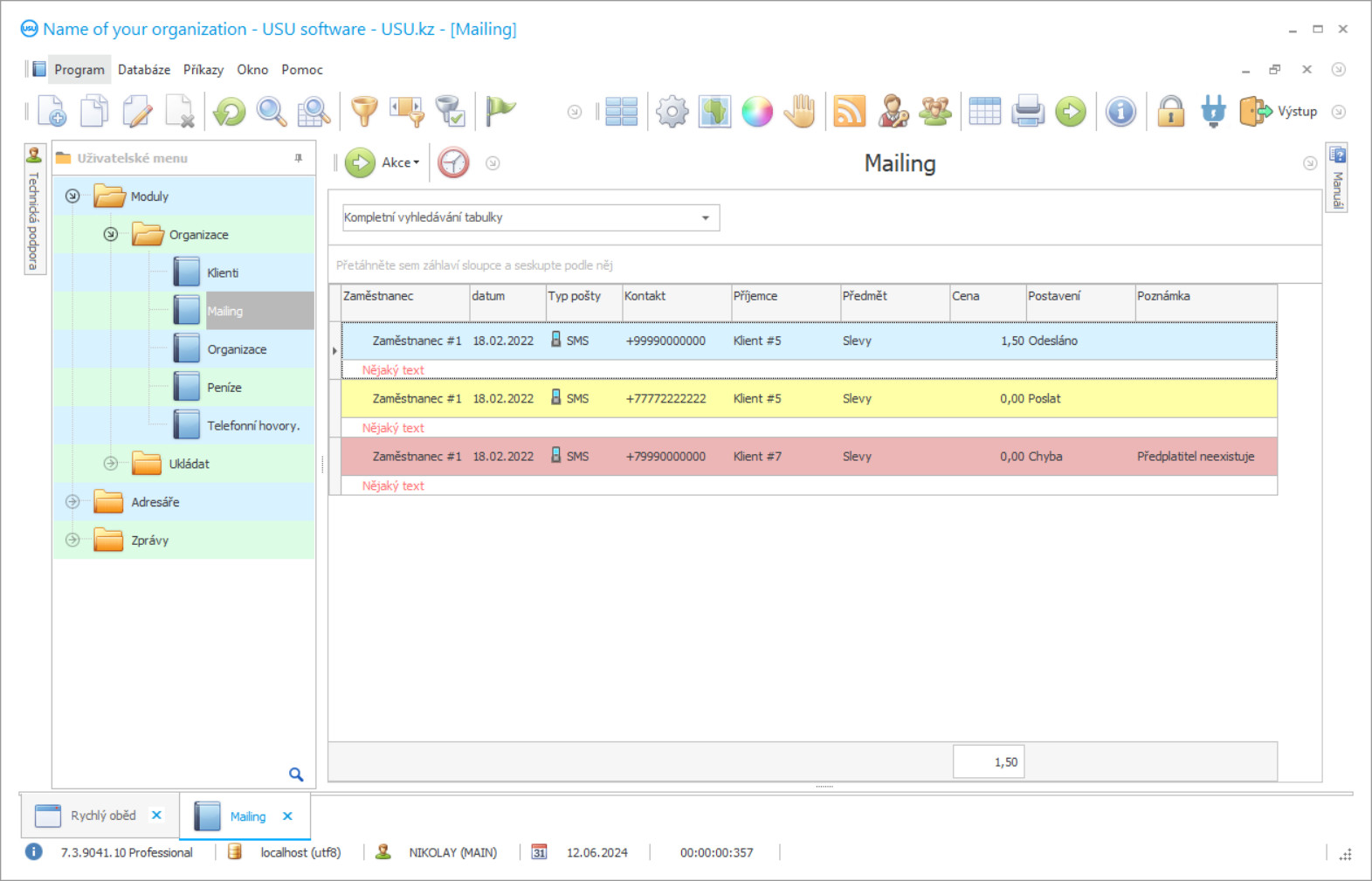 Program pro odesílání e-mailů - Snímek obrazovky programu