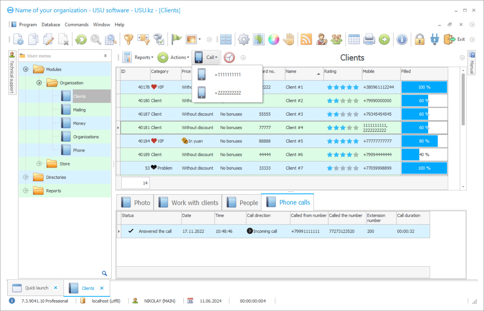 Program for call accounting - Program screenshot