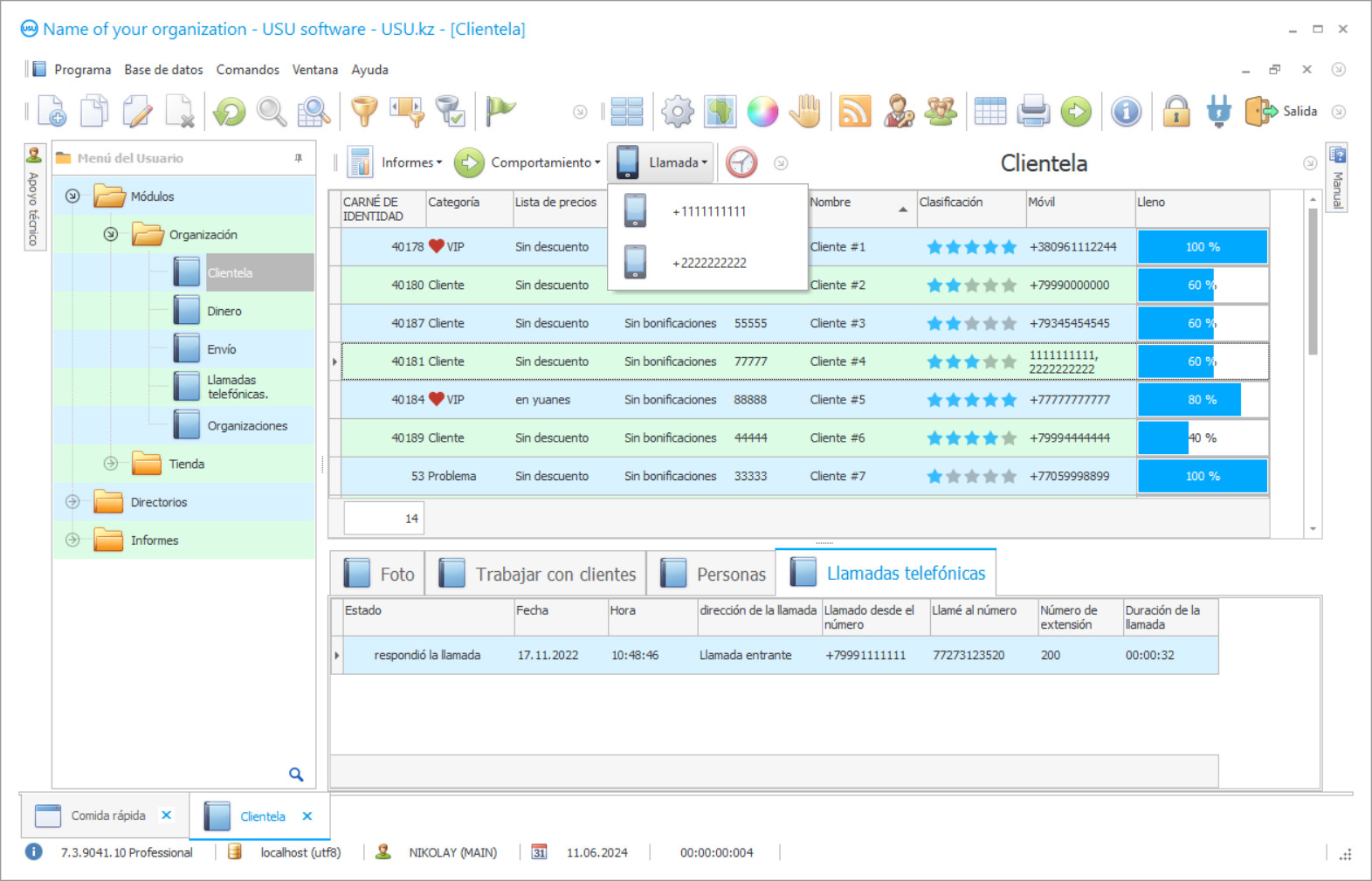 Programa de contabilidad de llamadas - Captura de pantalla del programa