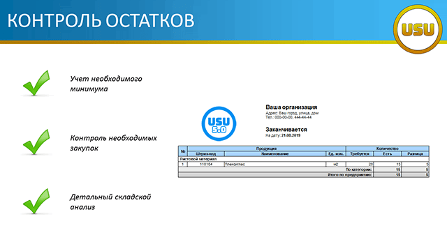 Контроль остатков