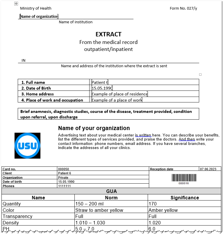 Inserted a diagnostic report into the document
