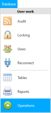 Menu. Access to actions