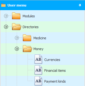 Tables from the user menu