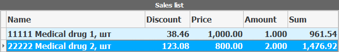Goods in a receipt with a discount as an amount