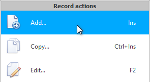 Context menu. Add