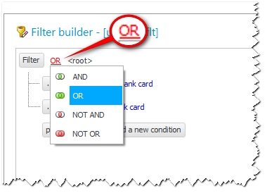 financial transactions. Filter by one field. Condition window