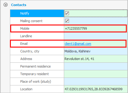 Contact information for mailing