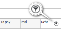 Filter icon in column header