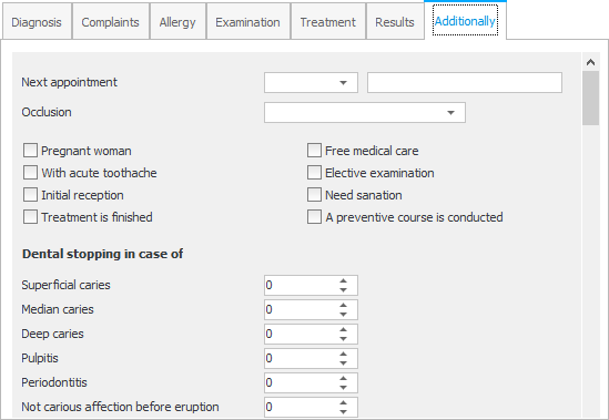Additional information to be completed by the dentist