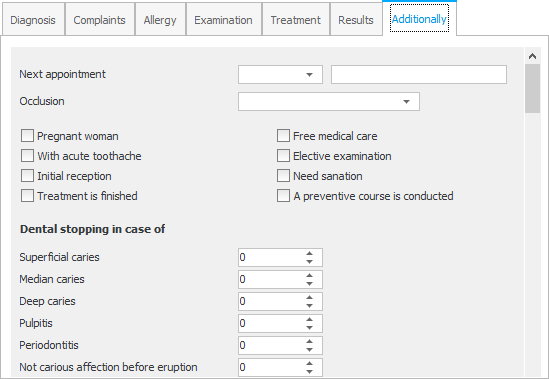 Zusätzliche Informationen, die vom Zahnarzt ausgefüllt werden müssen