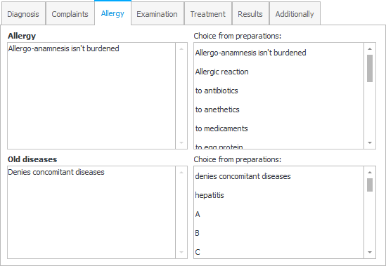 Allergies and previous diseases