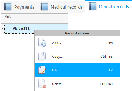 Edit a patient's dental record