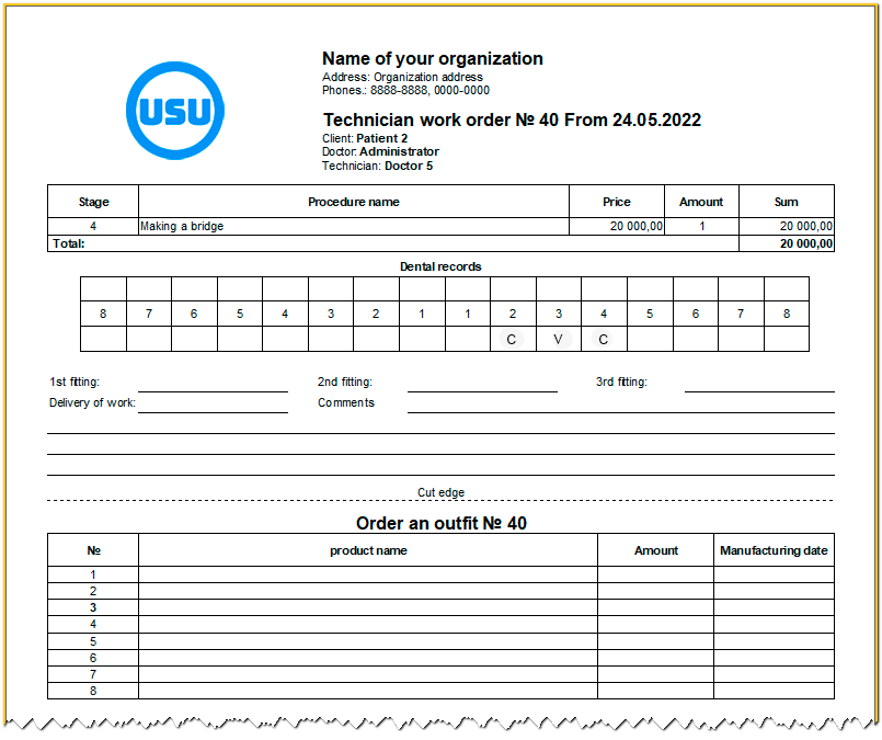 Dental technician order form