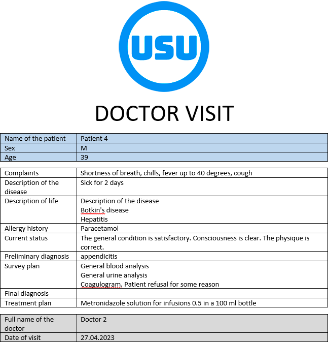 Ready-made document with the results of a doctor's appointment