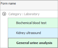 Formulário de análise geral de urina na lista de modelos