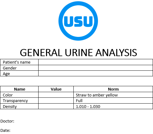 Formă de analiză generală a urinei