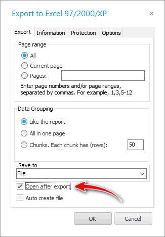 Flytja út í Excel glugga