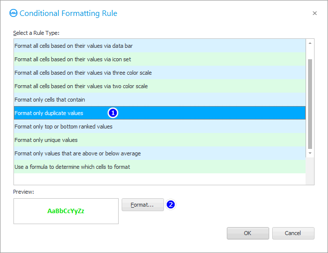 Condition for highlighting duplicate values