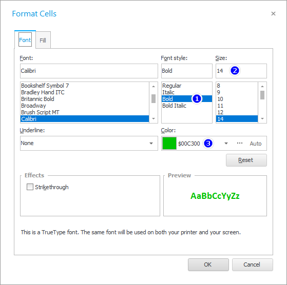 Ventana de configuración de fuente