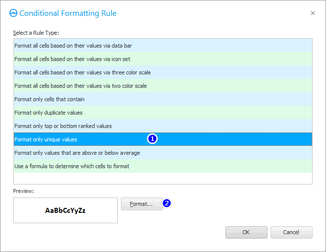 Condition for highlighting unique values