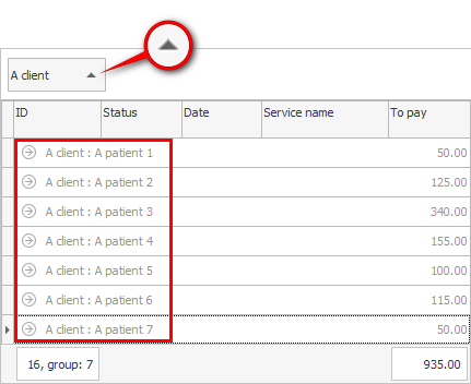 Historie om besøg grupperet efter patient