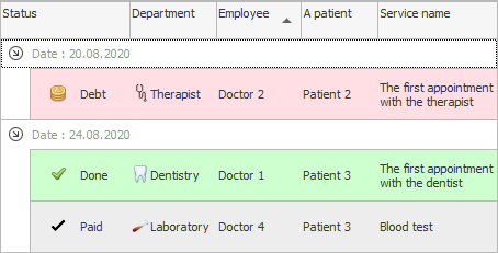 The entire medical history of the patient grouped by day