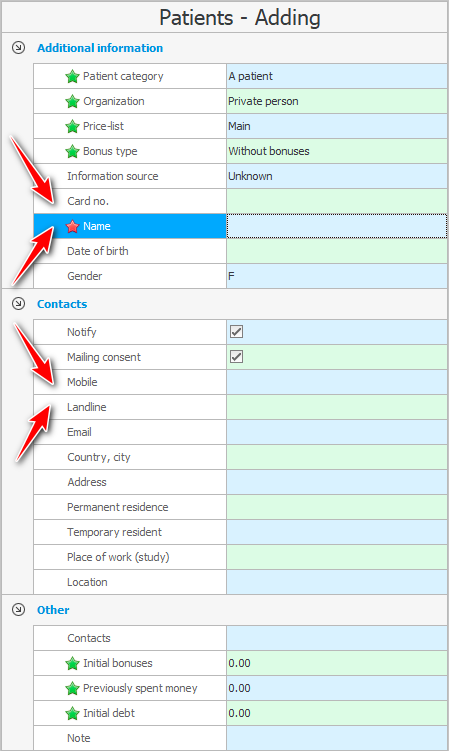 Fields in the program for import