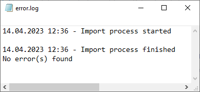 Import log without errors
