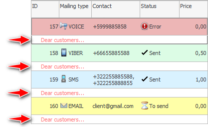 list of messages