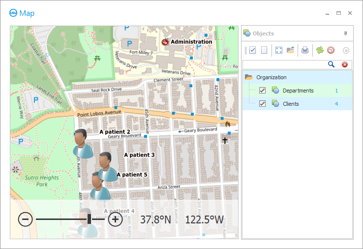 All objects on the map