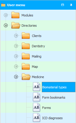 Menú. Tipos de biomaterial