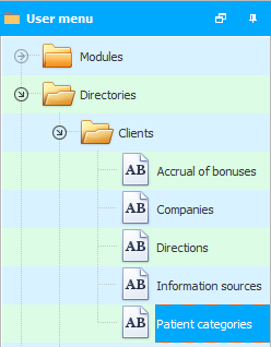 Menu. Types of clients