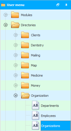 Menú. Lista de empresas