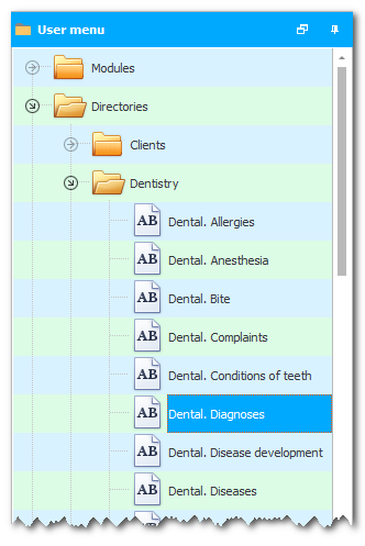 Menu. Dental diagnoses