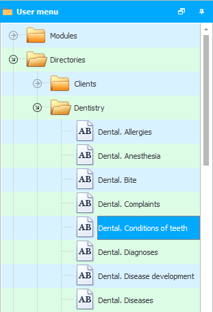 Directory. Dental conditions