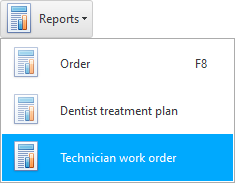 Menú. Formulario de pedido de técnico dental