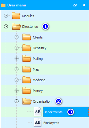 Menu. Subdivisions