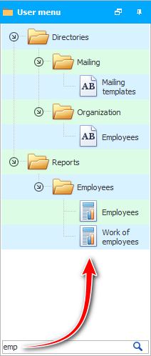 Search in the menu by first letters